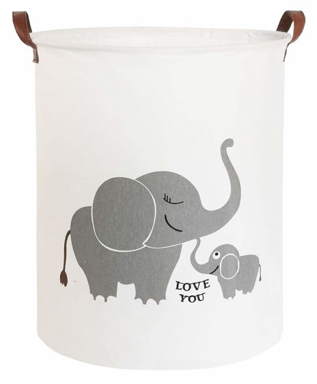 Picture of CLOCOR Collapsible Round Storage Bin/Large Storage Basket/Clothes Laundry Hamper/Toy Storage Bin (Love Elephant)