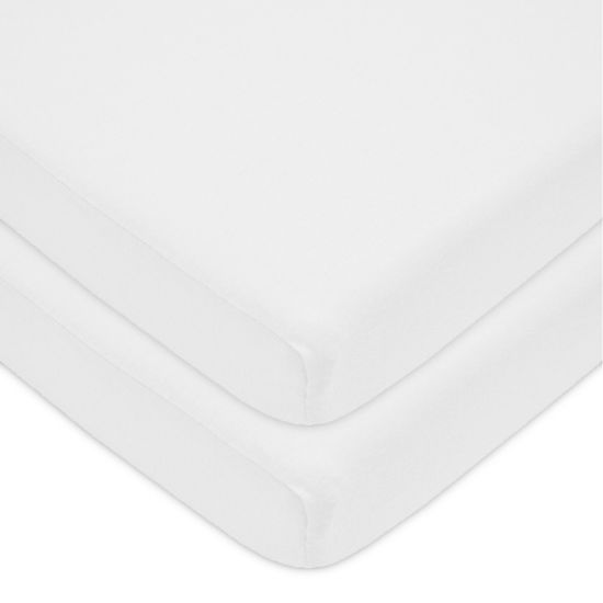 Picture of American Baby Company 2 Pack Fitted Pack N Play Playard Sheet 27" x 39", Soft Breathable Neutral 100% Cotton Jersey Pack and Play Sheet, White, for Boys and Girls, Fits Most Mini Crib