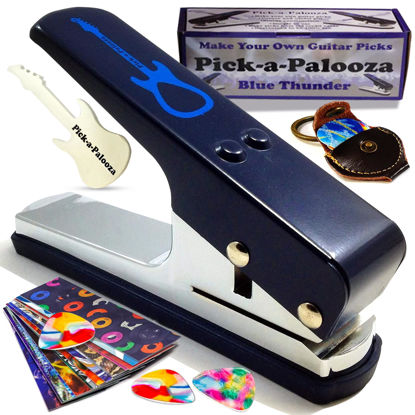 Picture of Pick-a-Palooza DIY Guitar Picks Punch Mega Pack - Custom Pick Maker for Musicians - Features Leather Key Chain Holder, Pick Strips with Artwork & File - Unique Gifts for Men & Women - Blue Punch