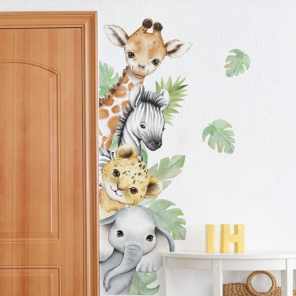 Picture of 44.88 x 11.75 Inch Watercolor Jungle Animal Wall Decals Forest Animal Wall Sticker Safari Elephant Lion Monkey Wall Decals for Baby Nursery Playroom Bedroom Classroom Kindergarten Wall Decor