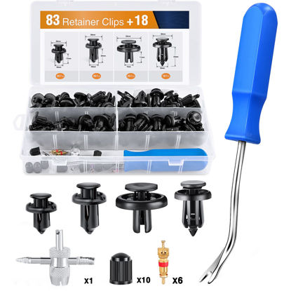 Picture of GOOACC Bumper&Splash Shield Retainer Metal Insert Clips Assortment Kit for Acura Honda 91503-SZ3-003 91503-SZ5-003 91506-S9A-003 Toyota Fender Liner 90467-07215 4-Way Valve Tools Tire Caps Cores