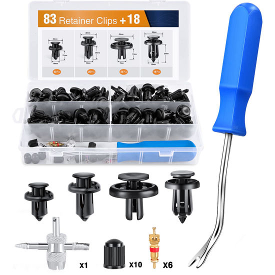 Picture of GOOACC Bumper&Splash Shield Retainer Metal Insert Clips Assortment Kit for Acura Honda 91503-SZ3-003 91503-SZ5-003 91506-S9A-003 Toyota Fender Liner 90467-07215 4-Way Valve Tools Tire Caps Cores