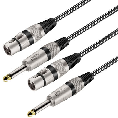 Picture of KINXIYU XLR Female to 1/4 Inch TS Cables 10 FT/2Pack, Nylong Braided XLR 3 Pin Female to 6.35mm TS Male Unbalanced Interconnect Wire Mic Cord for Dynamic Microphone (Pure Copper Conductors)