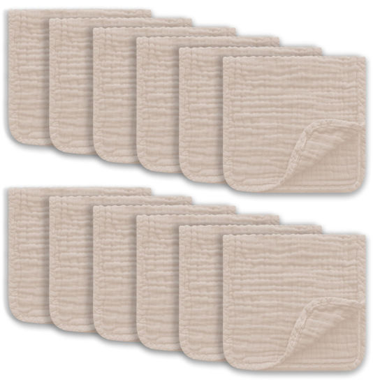 Picture of Ease Cubs Muslin Burp Cloths Large 100% Cotton Hand Washcloths for Boys & Girls, Baby Essentials Extra Absorbent and Soft Burping Rags for Newborn Registry (Brown, 12-Pack, 20" X10")