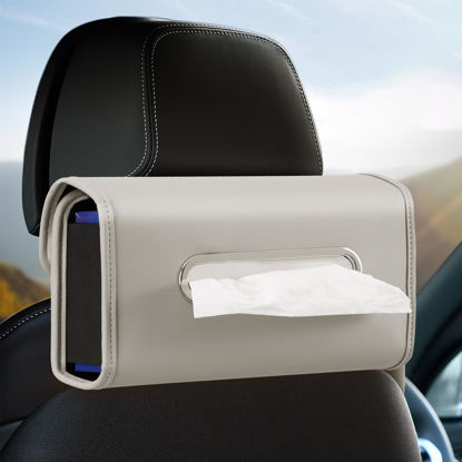 Picture of Car Tissue Holder, WHHMK Tissue Box Cover Keep Car Tidy,Premium PU Leather Backseat Napkin Rectangle Organizer, Extra Large Tissue Box Storage in Car Fits for 100-150 Regular Size Tissues,Grey(1 Pack)