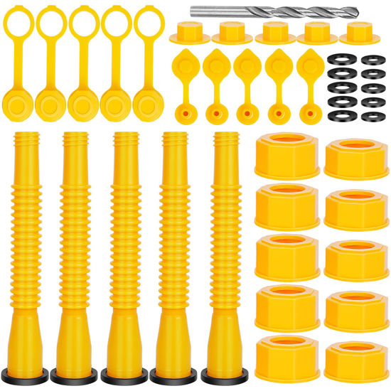 Picture of Godboy Gas Can Spout Replacement, Gas Can Nozzle, (5 Kit-Yellow) Flexible Pour Nozzle Suitable for Most 1/2/5/10 Gal Oil Cans, Fuel Can Spout Replacement