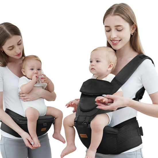 Picture of Baby Carrier with Hip Seat, Baby Carrier Newborn to Toddler, 6-in-1 Ways to Carry, All Seasons, Adjustable Baby Holder Carrier for Breastfeeding (Black