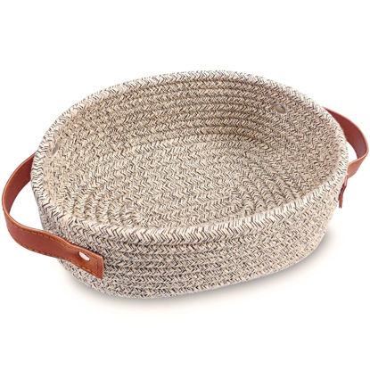 Picture of ABenkle Small Woven Basket, Mini Cotton Rope Storage Basket, Tiny Easter Basket, Shelf Basket, Oval Decorative Toy Dog Cat Basket for Nursery, Empty Gift Basket, 9.4" x 5.9" x 3.9" XS