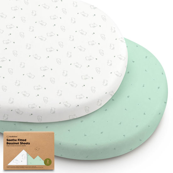 Picture of 2-Pack Organic Bassinet Sheets for Girls, Boys - 100% Cotton Bassinet Mattress Sheets Compatible with Halo Bassinest Swivel Sleeper, Graco, Baby Delight, Chicco,Unisex Fitted Bassinet Sheets (Bunnies)