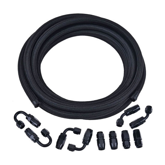 Picture of EVIL ENERGY 6AN Fuel Line Kit, 6AN Nylon Braided Fuel Line Hose Fitting Kit CPE 16FT Black