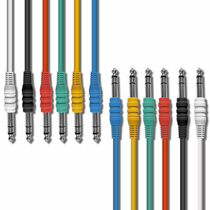 Picture of AxcessAbles 1/4 TRS to 1/4 TRS Multi-Color Balanced Stereo Patch Cables | 6.35mm TRS to 6.35mm TRS Audio Cords | Outboard Gear & Patch Cables (6 Pack -1ft)
