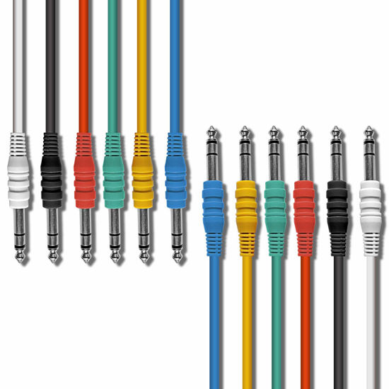 Picture of AxcessAbles 1/4 TRS to 1/4 TRS Multi-Color Balanced Stereo Patch Cables | 6.35mm TRS to 6.35mm TRS Audio Cords | Outboard Gear & Patch Cables (6 Pack -1ft)