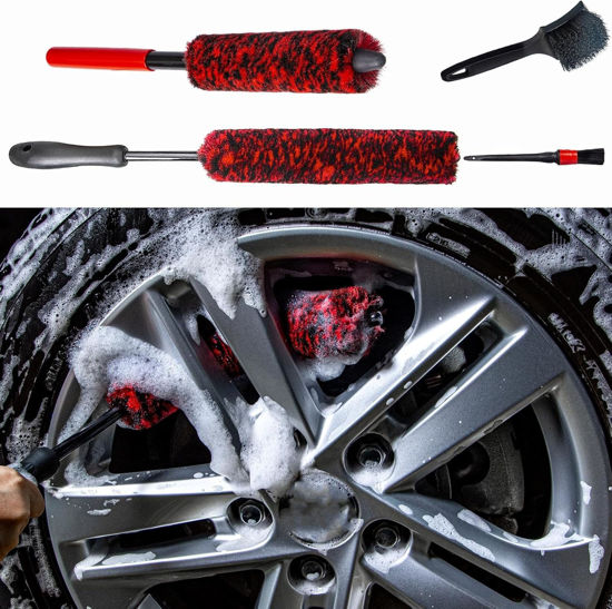 Picture of bzczh Metal Free Soft Wheel Rim Brush 4 Pack, Synthetic Car Cleaning Brush, Highly Water Absorption, Dense and Durable Tire Brush for Cleaning Wheels, Rims, Spokes, Fenders, Engines…