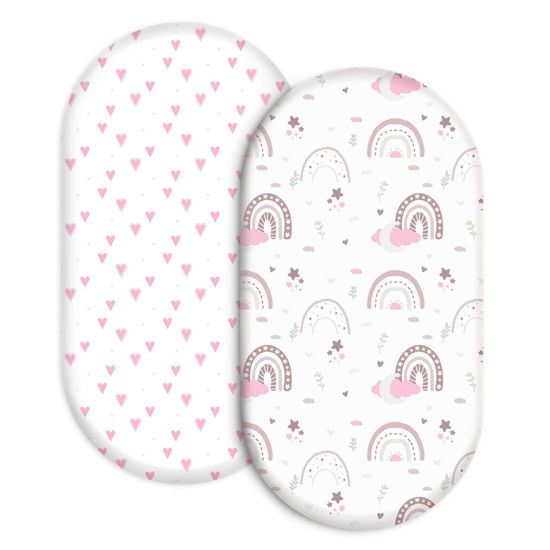 Picture of Bassinet Sheets, Bassinet Sheets for Baby Boy and Girl, Bassinet Sheet Neutral, Fit for Rectangle, Round, Oval, Hourglass Mattress, Flexible for Different Bassinet Pad/Mattress 2 Pack