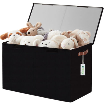 Picture of Bagnizer Large Toy Storage Box with Lids, Collapsible Sturdy Baby Storage Organizer Chest Bin Basket for Kids, Boys, Girls, Playroom, Nursery, Bedroom, Closet 25"x13"x16" (Black)