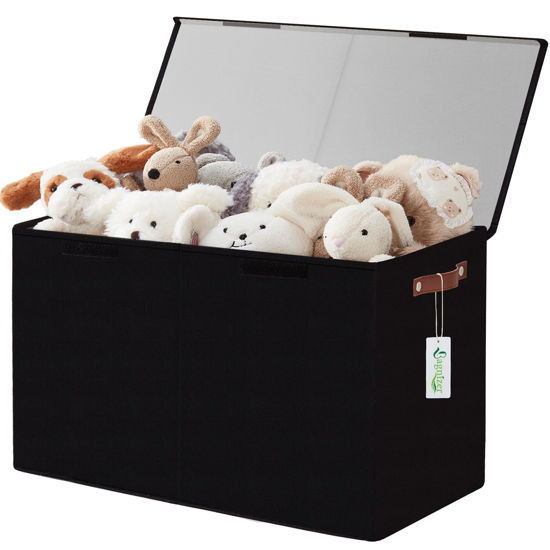Picture of Bagnizer Large Toy Storage Box with Lids, Collapsible Sturdy Baby Storage Organizer Chest Bin Basket for Kids, Boys, Girls, Playroom, Nursery, Bedroom, Closet 25"x13"x16" (Black)
