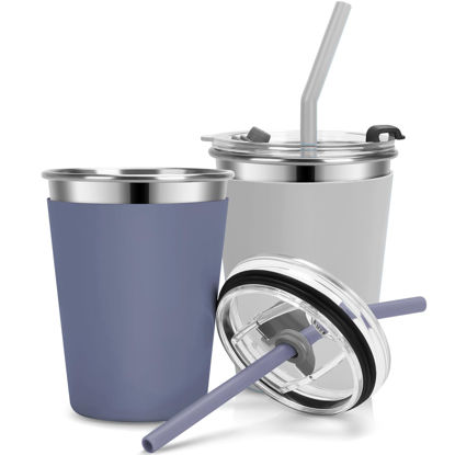 Picture of Vermida Kids Cups with Straws and Lids Leak Proof, 12oz Sippy Cups for Toddlers 1-3, 2 Pack Spill Proof Cups Stainless Steel Kids Cups with Lids for School, Outdoor (Dark Gray & Gray)