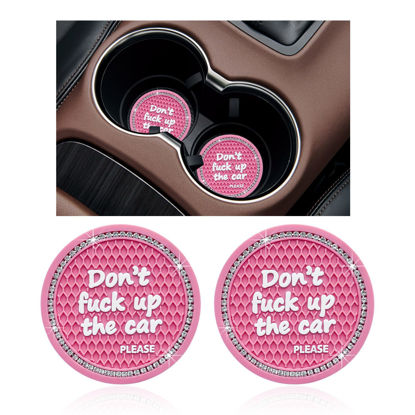 Picture of Ziciner 2 Pack Bling Car Cup Holder Coaster, 2.75 Inch Anti-Slip Auto Insert Cup Coaster, Crystal Car Drink Cup Mat Perfect for Women Girls, Universal Interior Decor Accessories (Pink)
