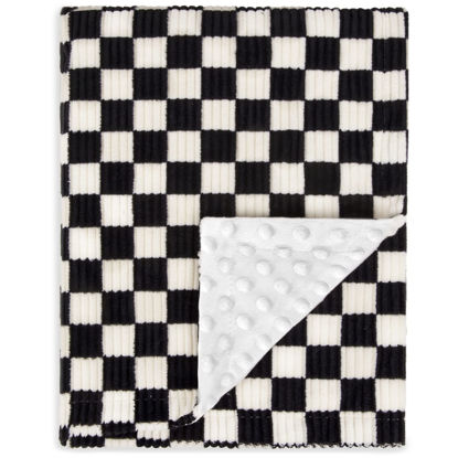 Picture of BEILIMU Baby Blanket for Boys Comfy Durable Corduroy Toddler Blanket with Double Layer Dotted Backing Checkerboard Grid Chessboard Gingham Warmer Bed Blankets for Newborn Infants Black, 30x40 Inches