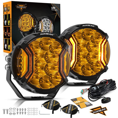 Picture of Auxbeam V-ULTRA Series LED Round Light Pods, 5 Inch 172W Offroad Driving Side Shooter Light with Amber DRL, 270° Wide Range 20400LM Yellow/Amber Fog Light Hyper Spot Beam Ditch Lights with Black Cover