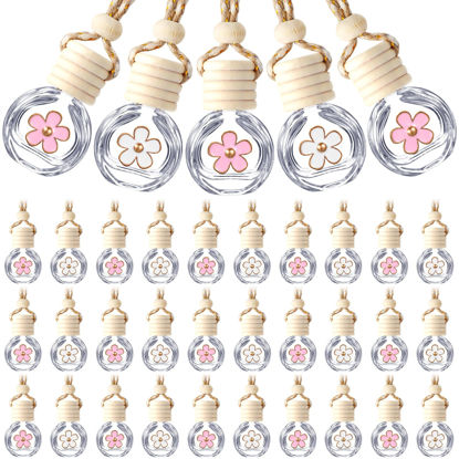 Picture of BBTO 50 Pcs Hanging Car Air Freshener Car Diffuser Bottles Empty Glass Perfume Bottle Freshener Diffuser Bottle Pendant for Essential Oil Fragrance Aromatherapy Bottle Ornament (Clear,Flower)