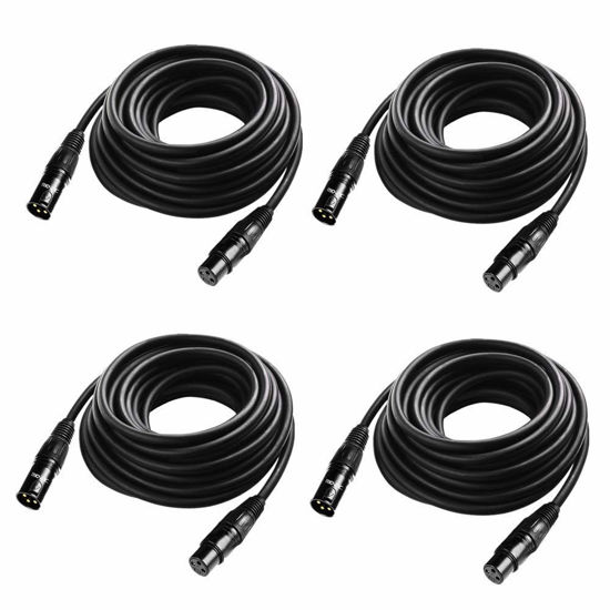 Picture of 25 ft Flexible DMX Cable, JLPOW Gold-Plated 3 Pin Signal XLR Male to Female DMX Cable Wire, Best for DJ Stage Lighting Moving Head Lights Par Light (4 Pack)