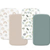 Picture of 4 Pack Bassinet Fitted Sheets Compatible with 19" x 33" Koolababy/Koolerthings, Cowiewie and IKOMZY Baby Bassinet, Soft and Skin-Friendly, Mint Green and Color Rainbow