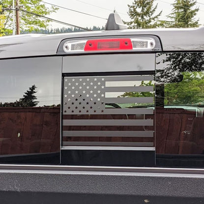 Picture of Zxiaochun Rear Middle Window American Flag Decal for Ford F150 F250 F350 2004-2011 2012 2013 2014 Back Center Sliding Window Glass USA Flag Vinyl Sticker Exterior Accessories(Matte Black)