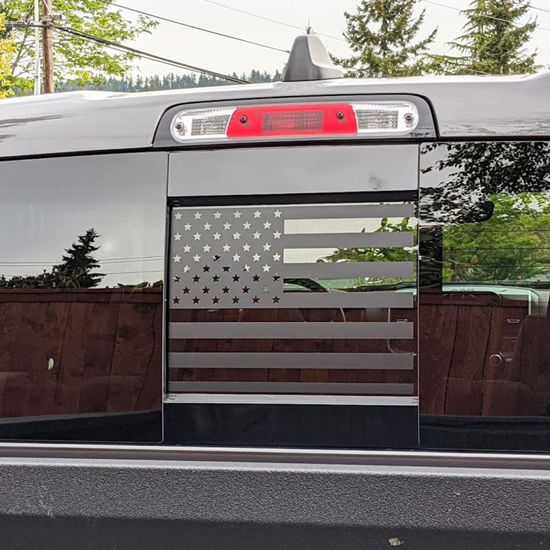 Picture of Zxiaochun Rear Middle Window American Flag Decal for Ford F150 F250 F350 2004-2011 2012 2013 2014 Back Center Sliding Window Glass USA Flag Vinyl Sticker Exterior Accessories(Matte Black)