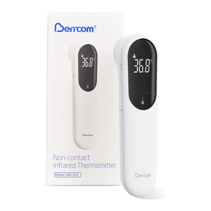 Picture of Berrcom No Touch Forehead Thermometer for Adults and Kids, Digital Infrared Thermometer Dual Probe Technology Touchless Baby Thermometer with LED Display Fever Alarm