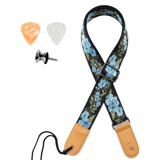 Picture of Eyeshot Ukulele Strap, Hawaiian Jacquard Spring Flower Ukelele Shoulder Strap, Suitable for Soprano Concert Tenor Baritone String Instruments