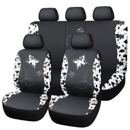 Picture of Flying Banner Butterfly car seat Covers ful Set Fashion Universal Lady Woman Female Rear Bench Split Colorized (Full Set - Faux Leather, Cow Print)