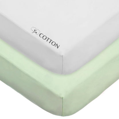 Picture of American Baby Company 2 Pack Fitted Crib Sheets 28" x 52", Soft Breathable Neutral 100% Cotton Jersey Sheet, Celery and White, for Boys and Girls, Fits Crib and Toddler Bed mattresses