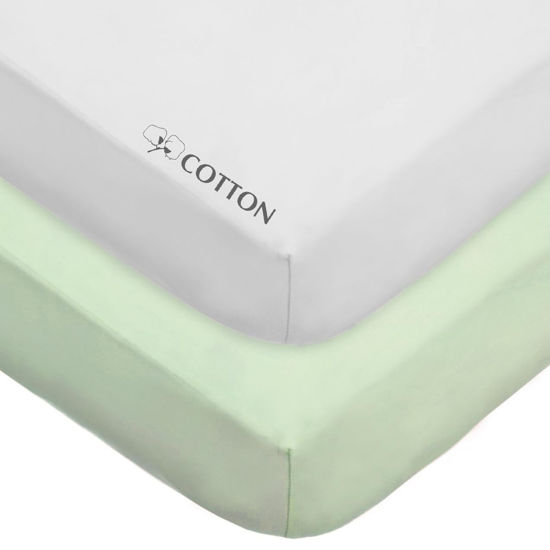 Picture of American Baby Company 2 Pack Fitted Crib Sheets 28" x 52", Soft Breathable Neutral 100% Cotton Jersey Sheet, Celery and White, for Boys and Girls, Fits Crib and Toddler Bed mattresses