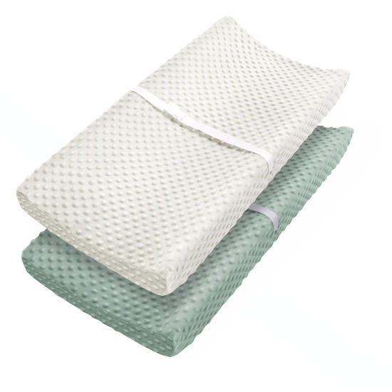 Picture of Changing Pad Cover, Ultra Soft Minky Dots Plush Changing Table Covers for Baby Girls and Boys, 2 Pack (Roman Green & Lily White)