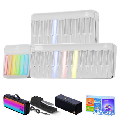 Picture of PopuPiano Smart Full Piano Keyboard with Colored Light-Up Keys, Speaker, Smart Interactive Sing-Along with Chords, Free Lessons & Games Teaching, MIDI, Weighted Keys, Sustain Pedal Jack