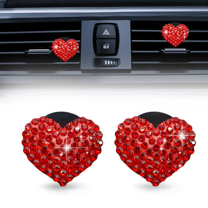 Picture of 2Pcs Car Air Vent Clip, Bling Crystal Heart Charms Car Air Vent Clips, Car Air Conditioning Outlet Clip Decorative, Car Interior Decoration Accessories Universal for Women and Man (Red)