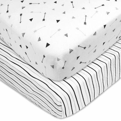 Picture of American Baby Company 2 Pack Fitted Crib Sheets 28" x 52", Soft Breathable Neutral 100% Cotton Jersey Sheet, Silver black Arrow and Stripes, for Boys and Girls, Fits Crib and Toddler Bed mattresses