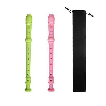 Picture of Farcaya 2-Piece Soprano Recorder Instrument for Beginners German Style C Key 8 Hole Descant Recorder with Clean Rods Storage Case (Green+Pink)