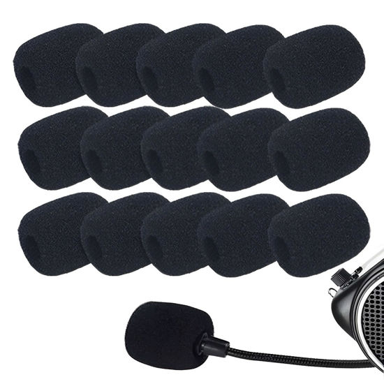 Picture of Headset Microphone Covers Foam, Lapel Headset Microphone Windscreen Sponge Foam Microphone Windscreen Mini Foam Cover for Variety of Headset Microphone Noise Reduction - 15 pack