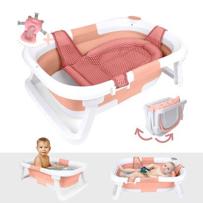 Picture of BEBELEH™ Collapsible Baby Bathtub - Bathtub + Baby tub Sling + Newborn Sling - Baby Bathtub Newborn to Toddler 0-24 Months - The Ultimate Travel Baby Bath Tub and Everyday Use! (Pink)