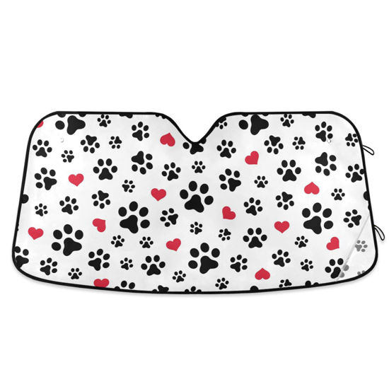 Picture of Dog Cat Paw Car Windshield Sunshades Heart Foot Print Kitten Window Sun Shade Reflective UV Rays Protector Keep Your Vehicle Cool Visor Cover Foldable for Car Truck SUV S