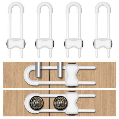 Picture of LLOOC Cabinet Locks for Babies,4 Pack U-Shaped Child Proof Cabinet Locks,Baby Proofing Cabinets,Child Locks for Cabinets,Child Proof Cabinet Latches with Adjustable(White)
