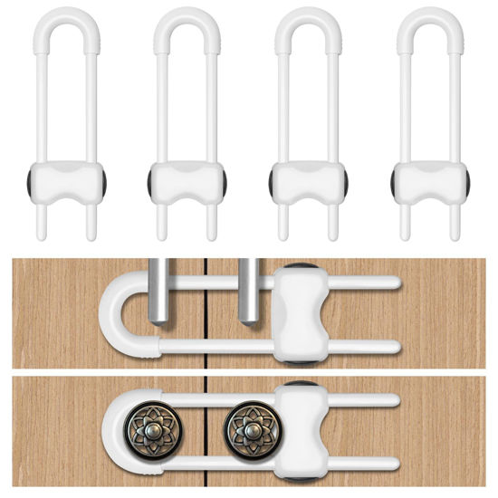 Picture of LLOOC Cabinet Locks for Babies,4 Pack U-Shaped Child Proof Cabinet Locks,Baby Proofing Cabinets,Child Locks for Cabinets,Child Proof Cabinet Latches with Adjustable(White)