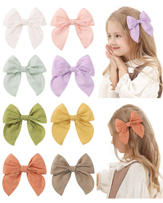 Picture of doboi 8PCS Baby Girls Hair Clips Fable Hair Bows Cotton Linen Bows for Girls Hair Accessories for Baby Toddlers Kids