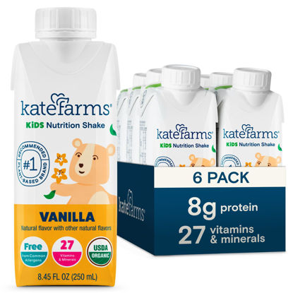 Picture of KATE FARMS Organic Kids Nutrition Shake, Vanilla, 8g of protein, 27 Vitamins and Minerals, Meal Replacement, Protein Shake, Gluten Free, Non-GMO, 8.45 oz (6 Pack)