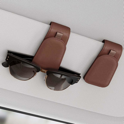 Picture of Sotfamily Sunglass Holder for Car, Suede Cloth Magnetic Sunglasses Clip for Car Visor, Glasses Holder Clip for Car, 2 Packs, Brown