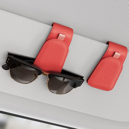 Picture of Sotfamily Sunglass Holder for Car, Suede Cloth Magnetic Sunglasses Clip for Car Visor, Glasses Holder Clip for Car, 2 Packs, Red