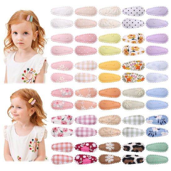 Picture of 60 PCS Snap Flower Pattern Hair Clips for Fine Hair - 1.5 Wrapped Mini Barrettes and Hair Accessories for Infants and Toddlers