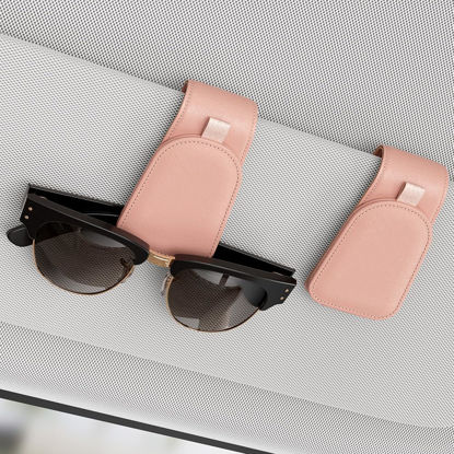Picture of Sotfamily Sunglass Holder for Car, Suede Cloth Magnetic Sunglasses Clip for Car Visor, Glasses Holder Clip for Car, 2 Packs, Pink